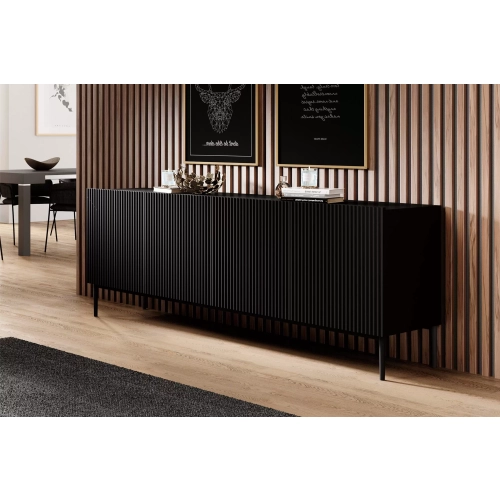 Komoda Nicole 200 cm z metalowymi nogami- czarny mat / czarne nóżki